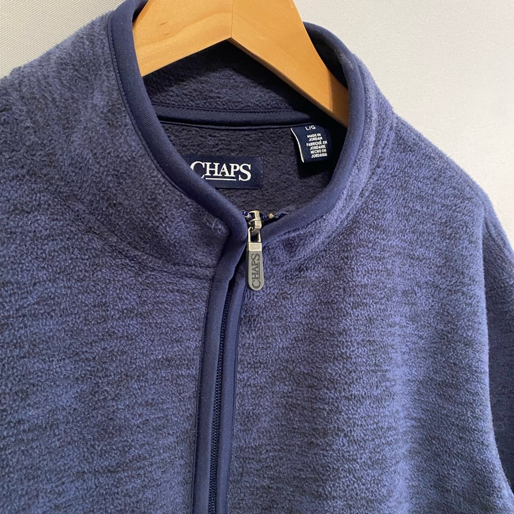 Chaps Navy Heather Blue Full Zip Fleece Jacket Cozy Classic Layer